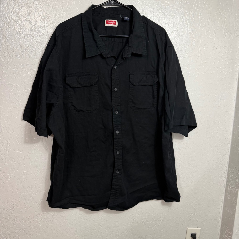 Wrangler Mens 3XL Black Short Sleeve Button Down Shirt Cotton Blend Twill Top
